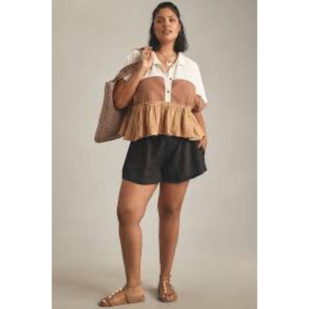 Anthropologie Pilcro Bonfire Rugby Striped Short Sleeve Gauze Top Sz L